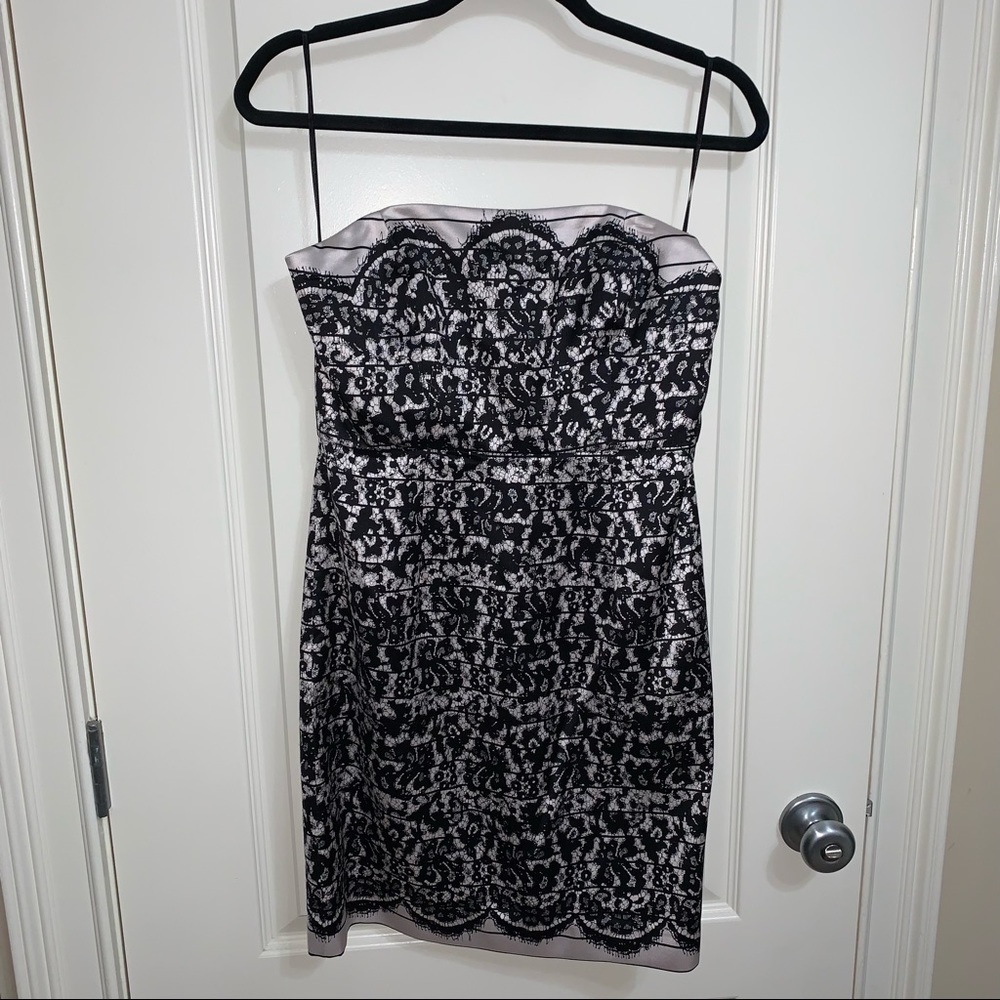 NWOT Tibi Black & Ivory Floral Silk Blend Strapless Dress SZ 8 w/ Measur… - Picture 2 of 16